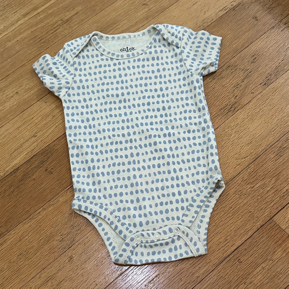 chick pea Cream Bodysuit with Light Blue Dot Print